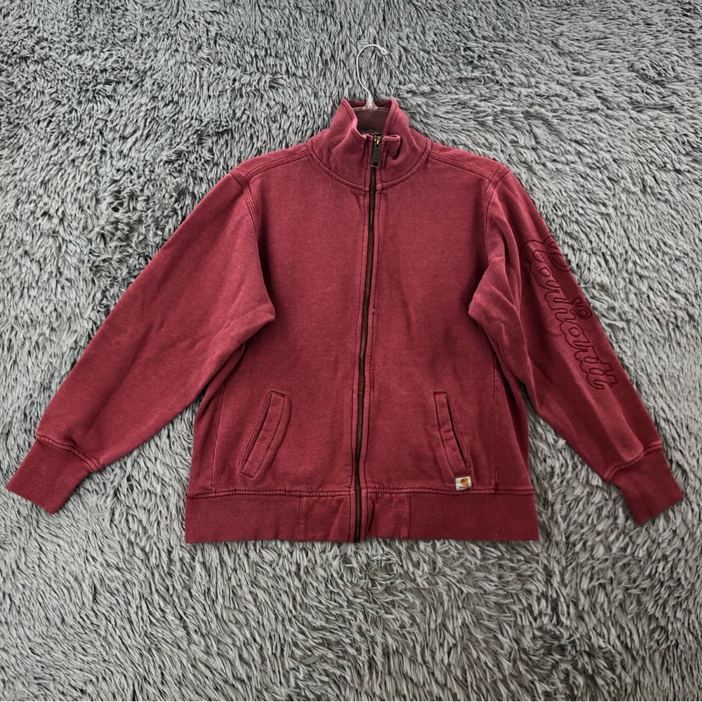 Carhartt Hoodie Womens Large Full Zip Pockets Jacket Spellout Sleeve